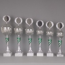 6er Serie Pokale / 40-34cm / silber gr&uuml;n/ mit Gravur + Emblem