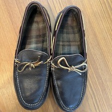 LL Bean Handsewn Moccasin Slippers Men  s Size 11M Flannel Lined Leather Brown