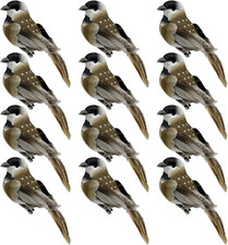 12Pcs Clip on Artificial Sparrow Foam Feather Birds Ornaments for Craft Wedding