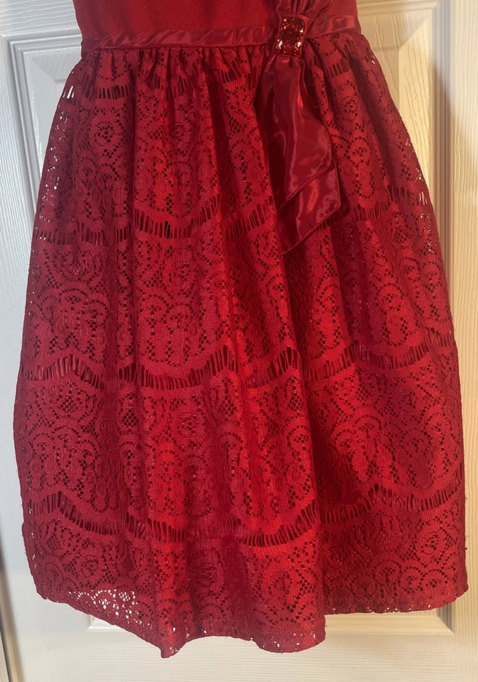 Girls Size 10 Red Dress Christmas Holiday Lace Emily West - Image 4 of 4