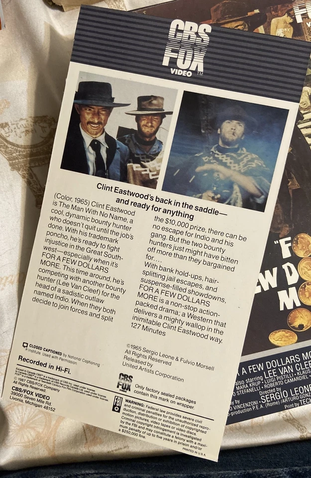 For A Few Dollars More VHS Key Video 60s Spaghetti Western - Image 2 of 4