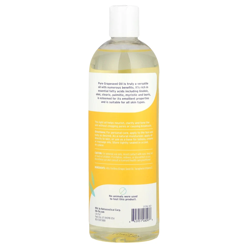 Life Flo Health 纯葡萄籽油 16 液量盎司 473 毫升未在动物身上测试 — 第 2/2 张图片