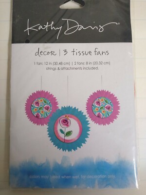 Kathy Davis 3 Decorative Tissue Fans one 12'' two 8'' string and attachments incl.