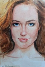 Original watercolor painting. Beautiful girl portrait. Minimalist illustration