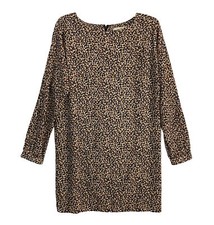 Womens Loft Leopard Print Long Sleeve Dress Size S Midi Button Sleeve