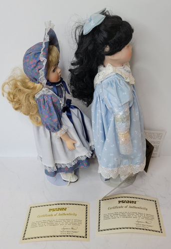 Muñeca de porcelana vintage Seymour Mann Connoisseur Collection 15" lote de 2 con soporte - Imagen 4 de 17