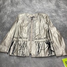 Chi By Falchi Jacket Women Xlarge Metallic Gold Fringe Leather Southwest Aztec