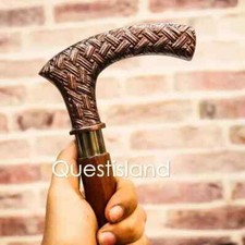 Walking Stick Handle Brass Wooden Victorian Foldable Cane Collectible Men's Gift