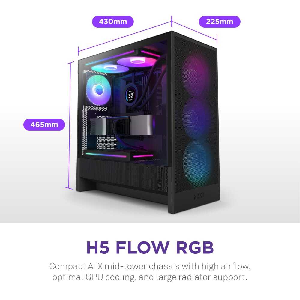 NZXT - H5 Flow RGB 2024 Компактный корпус для ПК ATX Mid-Tower Airflow - черный