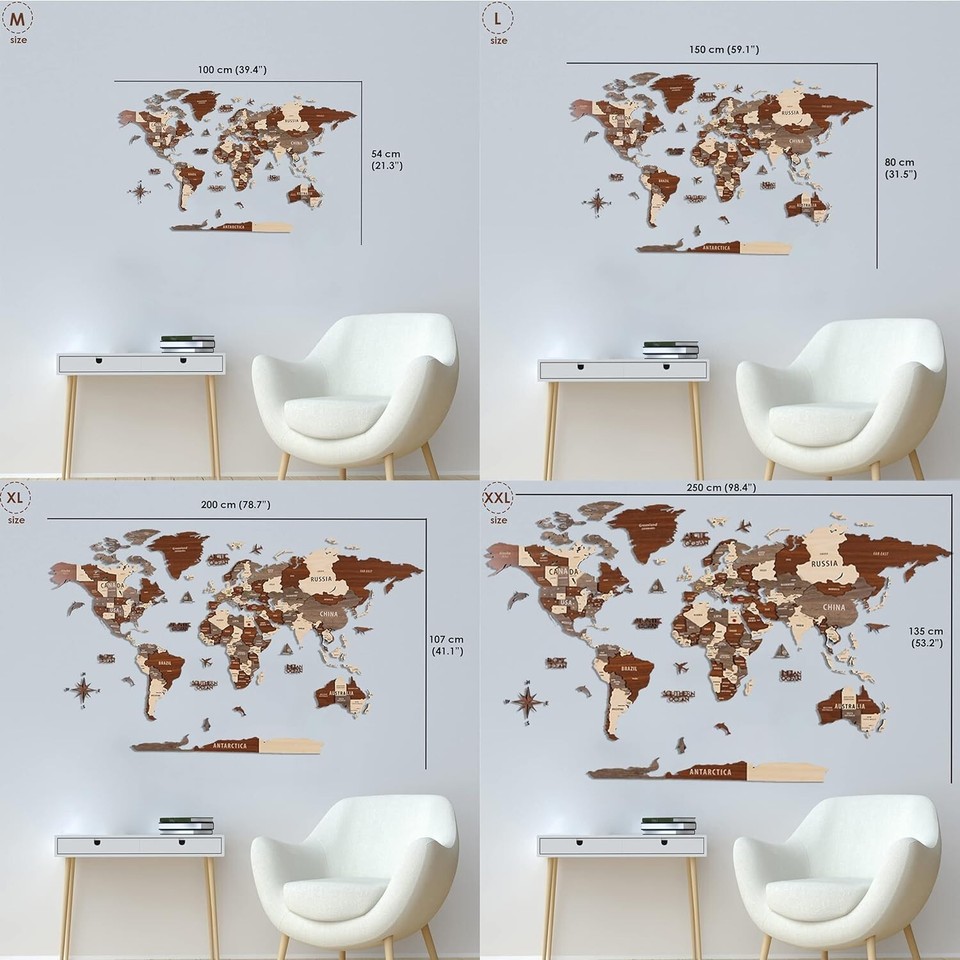 Multilayered 3D Wooden World Map Wall Décor Educational Activity for