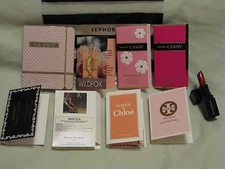 Sephora Perfume Sample Set - 8 Fragrance Spray Bottles & Smashbox Red Lipstick