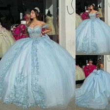 Sky Blue Quinceanera Dresses With Bow Beading Sweet Girl Formal Birthday Dress