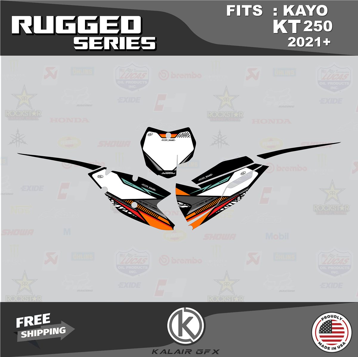 Graphics Kit for KAYO KT 250 Dirt Bike (2021+) Rugged Series