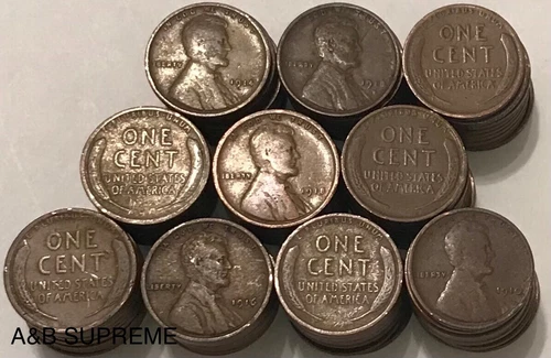 Huge Lot Of 100 Lincoln Wheat Penny 1910-1919 VG-F Very Good-Fine Cents Lot
