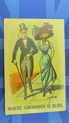 Saucy Donald McGill Comic-Postkarte 1912 Blüher WO IGNORANZ GLÜCKSELIGKEIT IST