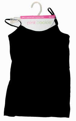 Pink Cookie Girls' Black Tank Top Cami w/ Built in Shelf Bra - Medium