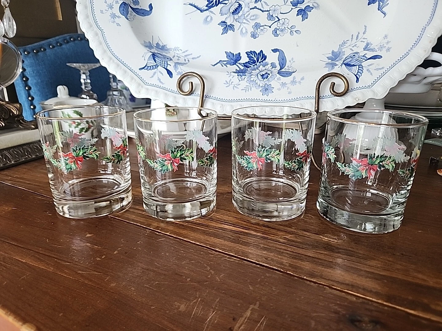 Christmas Heritage by Pfaltzgraff Glasses  Set 4  Cocktail  Double Rocks