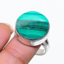 Natural Malachite Gemstone Handmade 925 Sterling Silver Jewelry Ring Sz 8.5 US 