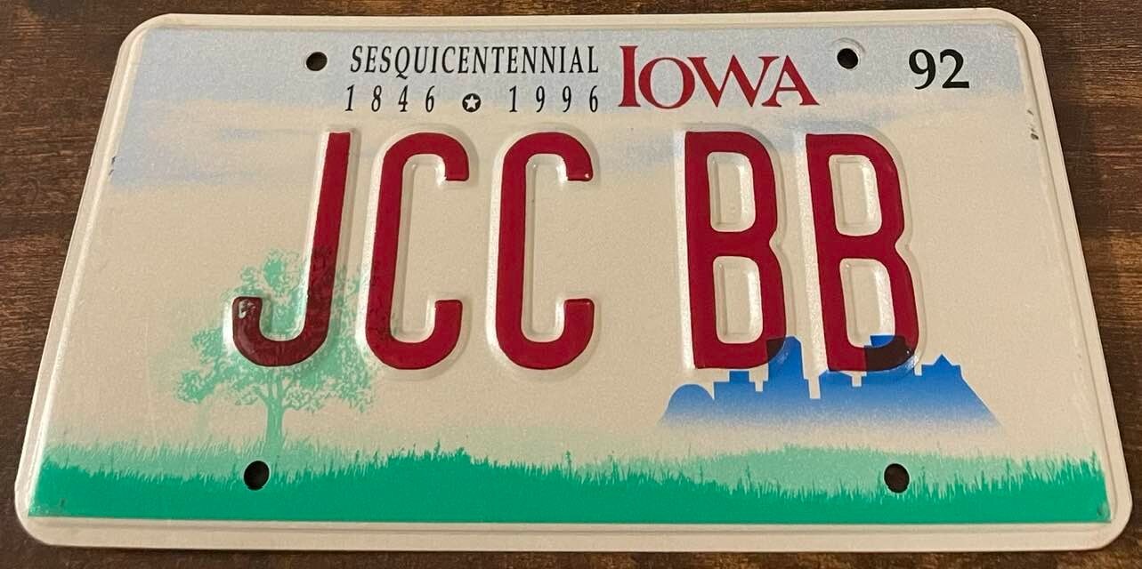 JCC BB Vanity License Plate Iowa Johnson County Community College