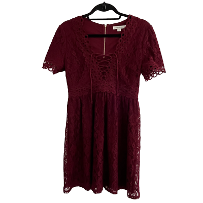 chinese dress ladies Sevila Long Sleeve Mini Dress Lace Burgundy main image 0