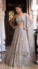 Reception Wear Gray Color Rangoli Silk Lehenga Choli With Net Dupatta For Women