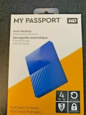 Wd 4Tb My Passport Portable External Hard Drive, Blue 