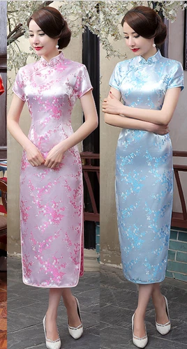 New Traditional Chinese Women's Silk Satin Long Dress Cheongsam Qipao - Picture 2 of 13