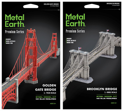 Fascinations ICONX SF GOLDEN GATE & NY BROOKLYN BRIDGE Metal Earth Model Kit Set