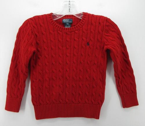 Ralph Lauren Polo Sweater Boys 7 Red Pullover Blue Pony Logo Preppy Cable Knit