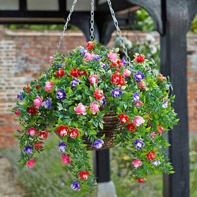 Artificial Flower Hanging Baskets, Outdoor Hanging Silk Flowers