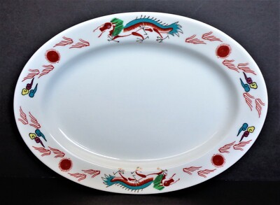 TTC China Red Dragon Restaurant Ware Oval Platter Earthenware From Taiwan
