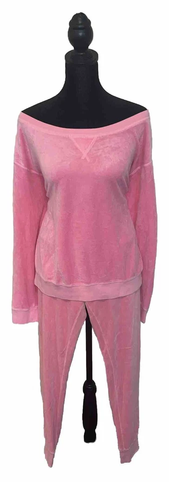 Juicy Couture M Top L Pantalones Terciopelo Rosa Claro Vintage Conjunto de Chándal a Juego Y2K Foto 2 de 4