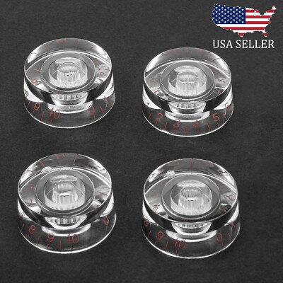 4 Pcs CLEAR w/RED Letter Guitar Control Knobs Speed Knobs For Les Paul SG