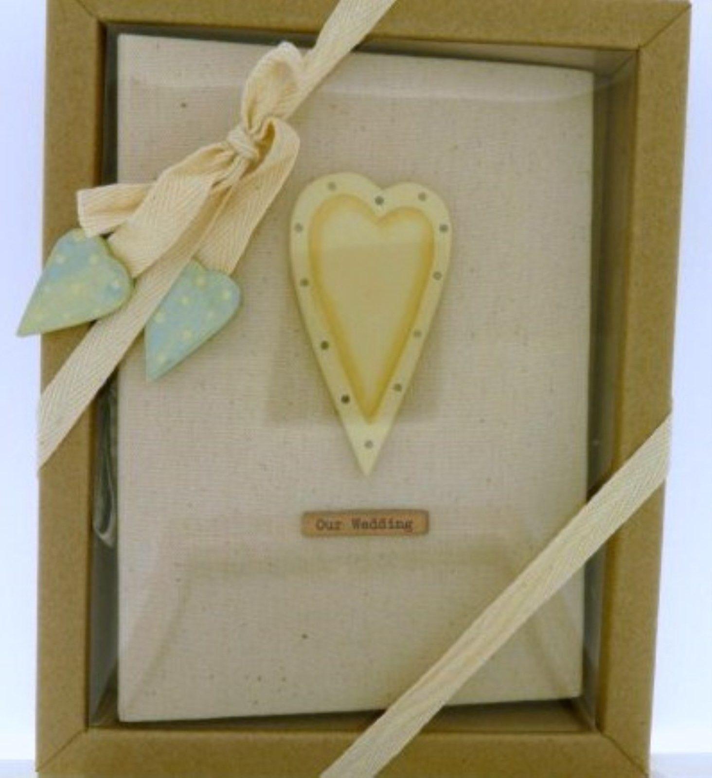 East of India Linen Wedding Photo Album Boxed Shabby Chic Large Wood Heart