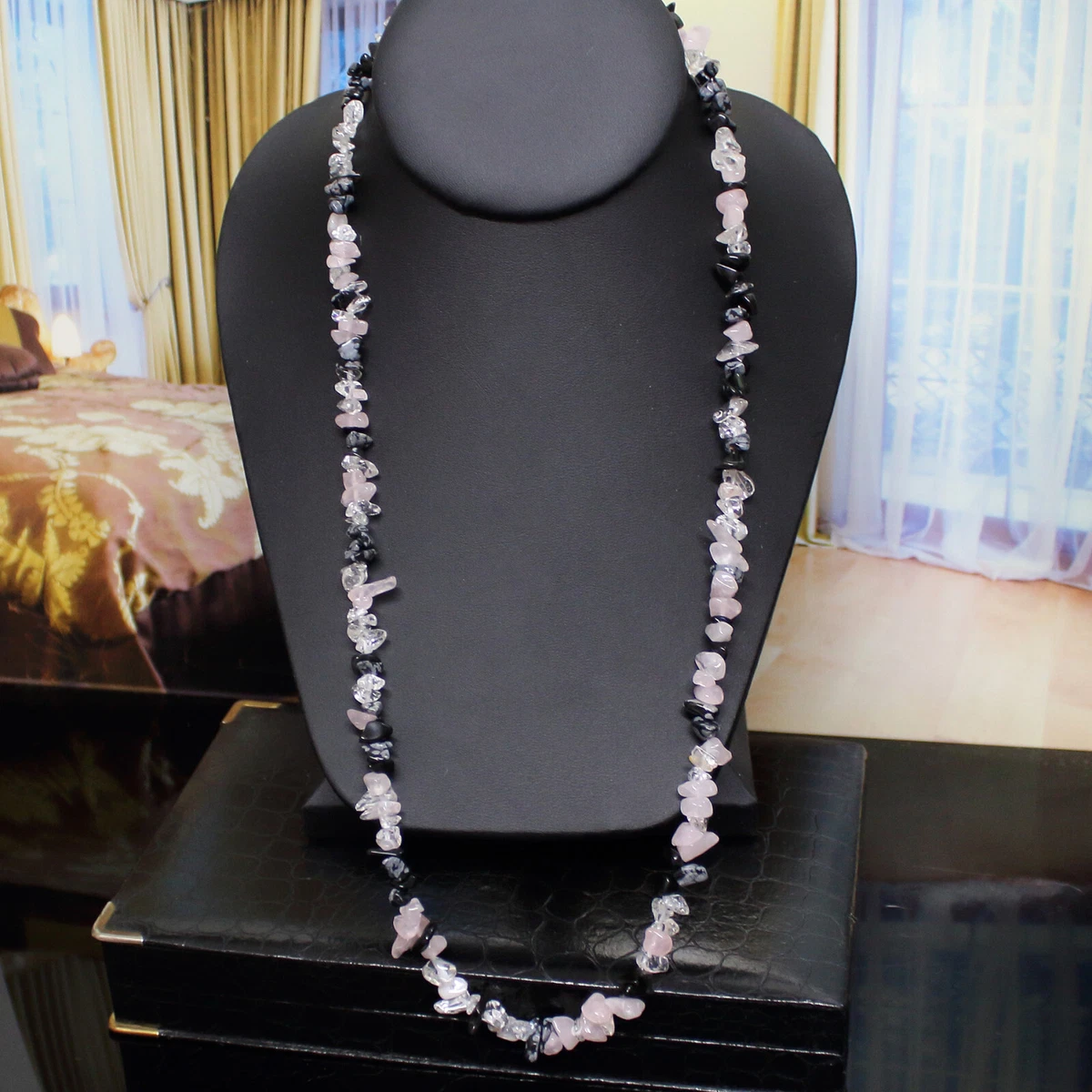 Snowflake Obsidian Rose Quartz Clear Quartz Crytal Chips Strand