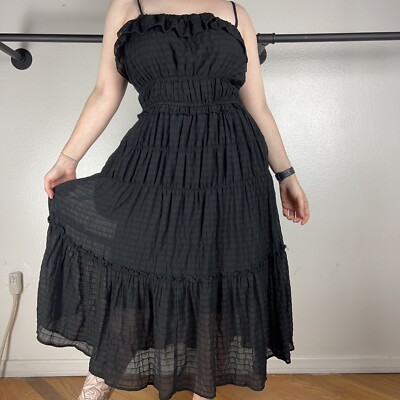 black ruffle strap dress Sparkling Nights Ruffle Dress- Black main image 0