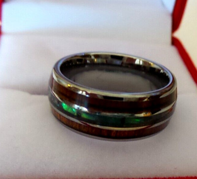 Tungsten carbide ring Koa Wood Abalone ATOP Wedding Band Ring Men Jewelry SIZE7