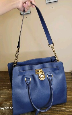  Michael Korks Hamilton Saffiano  Leather  Large Tote Navy Great Condition