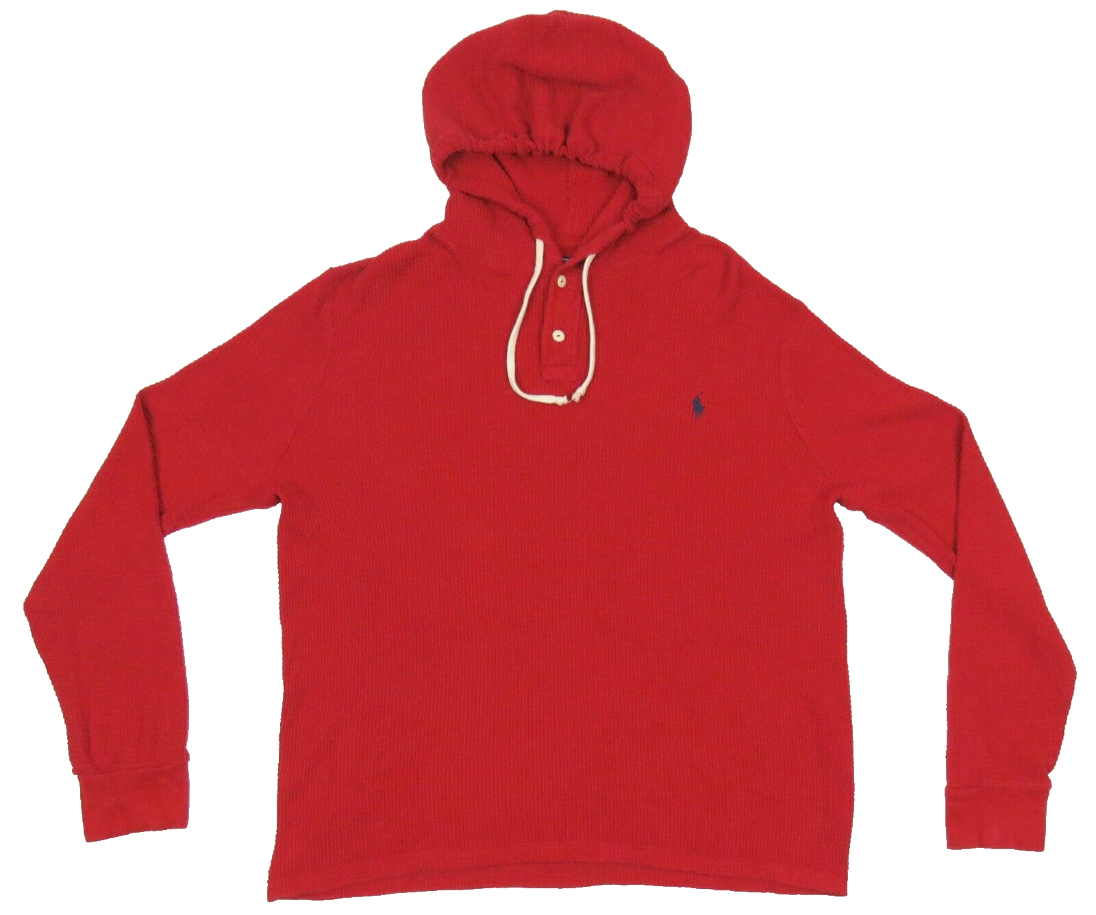 Giacca pullover con cappuccio Ralph Lauren Polo Rosso Blu Pony Waffle Termica 2 Bottoni