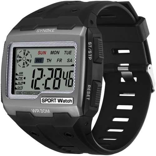 Black Waterproof Wrist Watch Mens Sports Army Digital LED Screen Military Watch