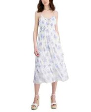 HIPPIE ROSE Juniors' S White Chiffon Lurex Midi Floral Dress Spaghetti Strap•EX‼