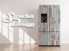 Rustic Planks Wood Blue Tan Barn Style Fridge Freezer Wrap Side Door Vinyl Decal