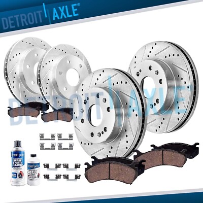 For Chevy GMC Silverado Sierra 1500 Yukon Front Rear Drilled Rotors Brakes Pads
