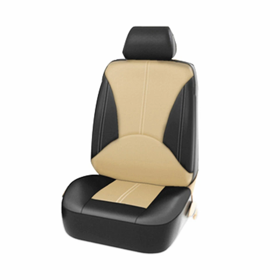 Juego de 9 Fundas de Asiento Cuero PU Protección 5 Asientos Accesorios Coche Negro Beige Foto 2 de 4