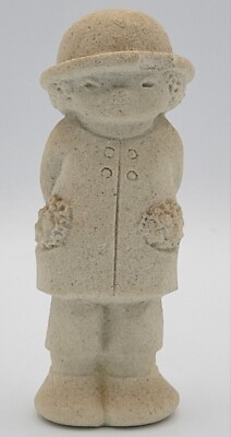 Marbell Stone Art BOY w/ FLOWERS Sculpture Belgium Figure StoneArt Mar Bell 