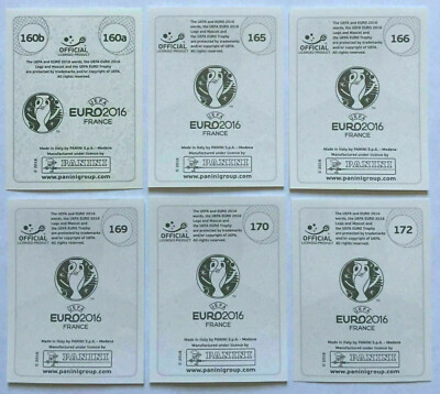6 EURO 2016 PANINI STICKERS. RUSSIA #160a 160b, #165, #166, #169
