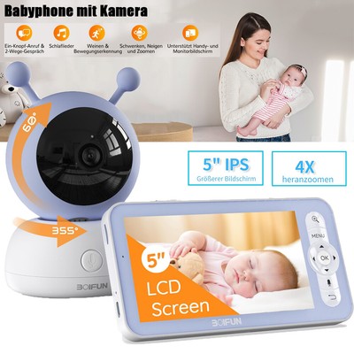 BOIFUN 5'' Babyphone mit Kamera Drahtlose PTZ Baby Monitor Temperatur 4 X Zoom