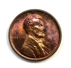 1929 P Lincoln Wheat Penny Cent 1c BU RD Red Natural Rainbow Toner
