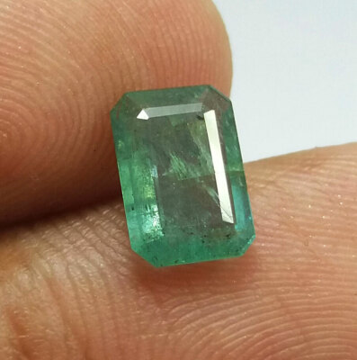1.50 Ct Natural Earth Mined Zambia Emerald Luster Top Green 9x6 MM Emerald Cut