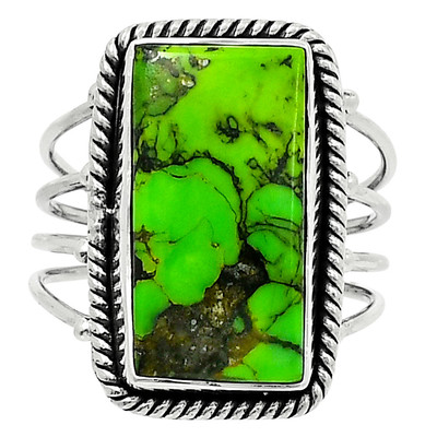 Premium Green Matrix Turquoise 925 Sterling Silver Ring s.10 Jewelry R-1010
